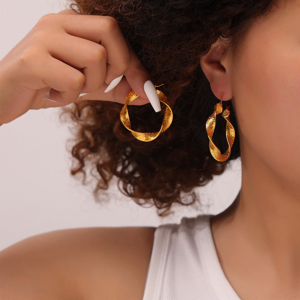 Titanium Steel Metal Texture U-shaped Twisted Earrings