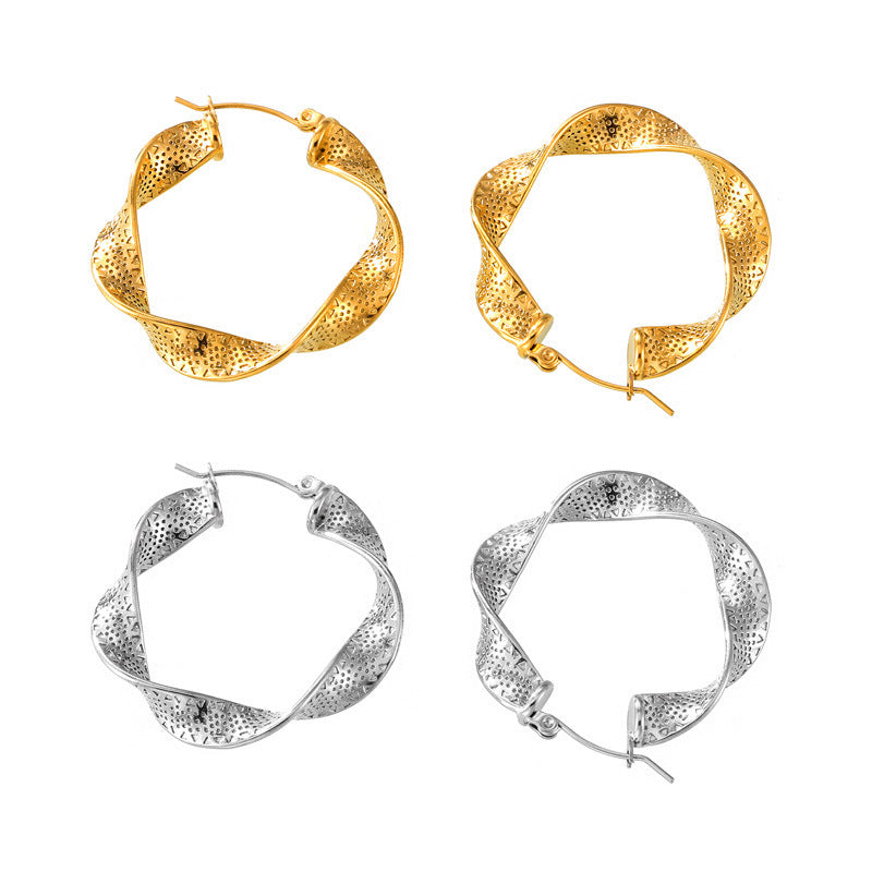 Titanium Steel Metal Texture U-shaped Twisted Earrings