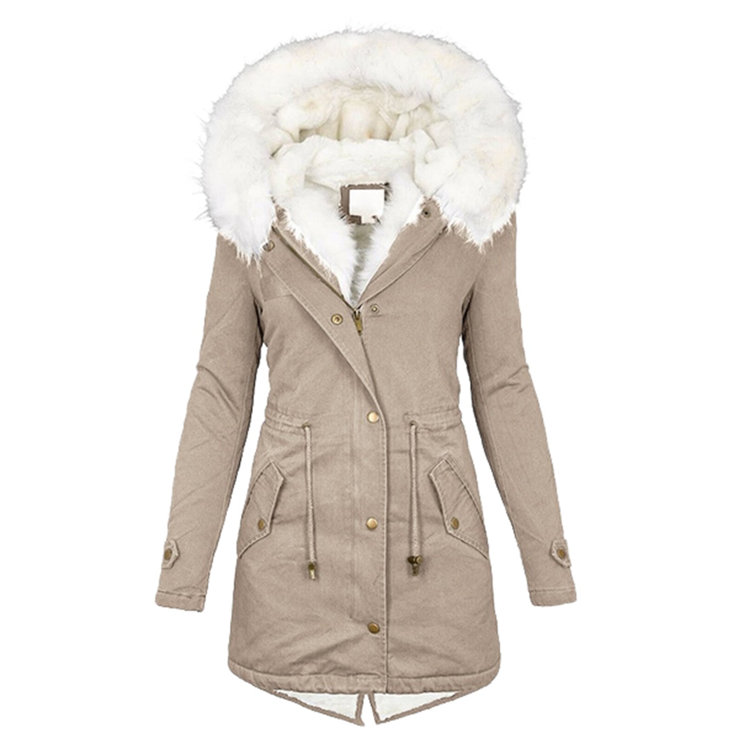 Mid-length hooded winter warm plus fleece coat