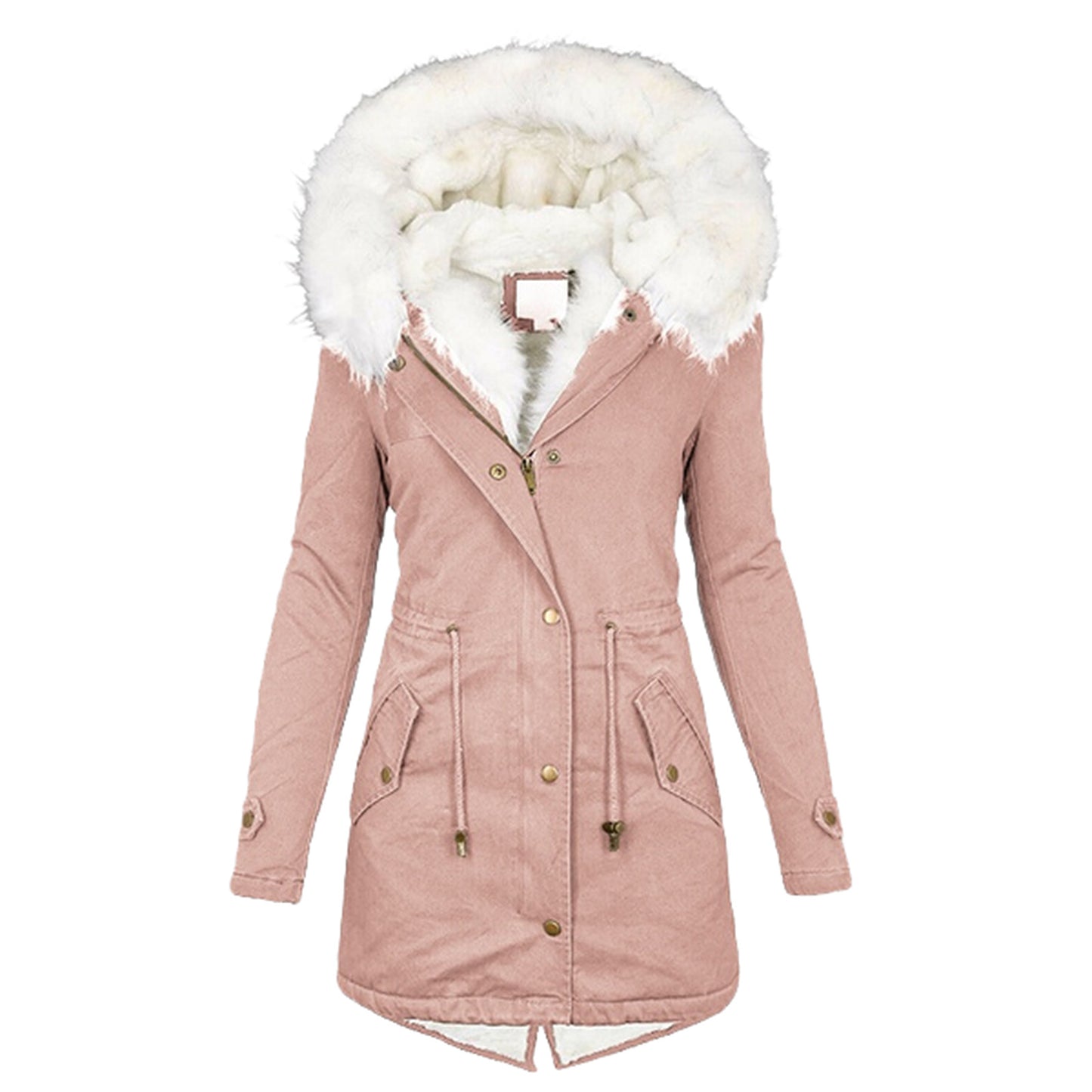 Mid-length hooded winter warm plus fleece coat