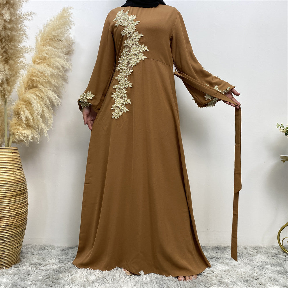 Fashion Lace Beaded Muslim Dress Women