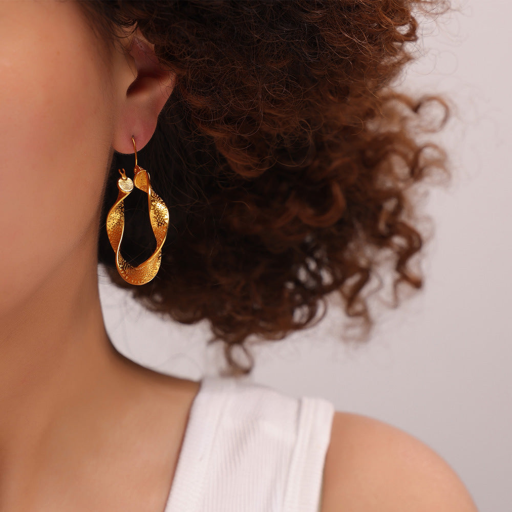 Titanium Steel Metal Texture U-shaped Twisted Earrings