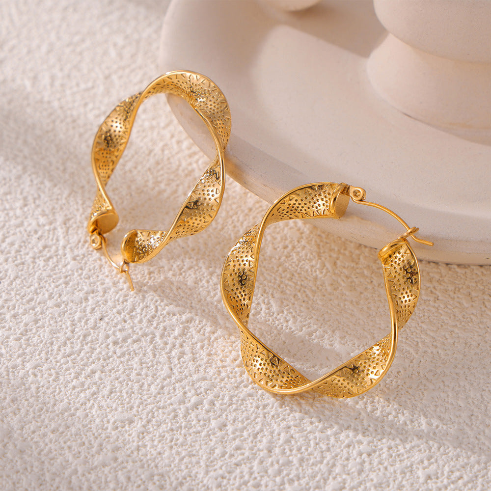 Titanium Steel Metal Texture U-shaped Twisted Earrings