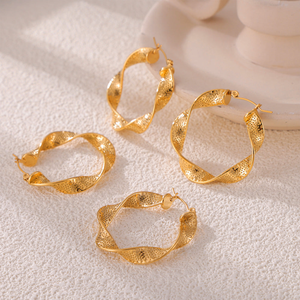 Titanium Steel Metal Texture U-shaped Twisted Earrings