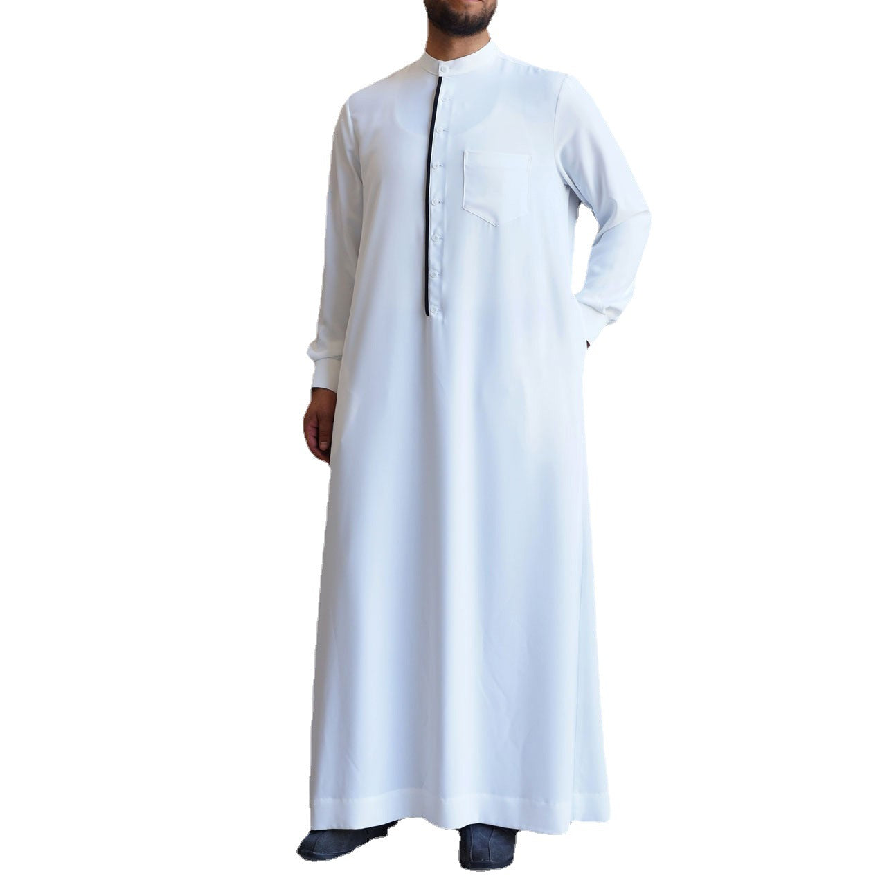 Men's Fashion Casual White Button Down Muslim Robe